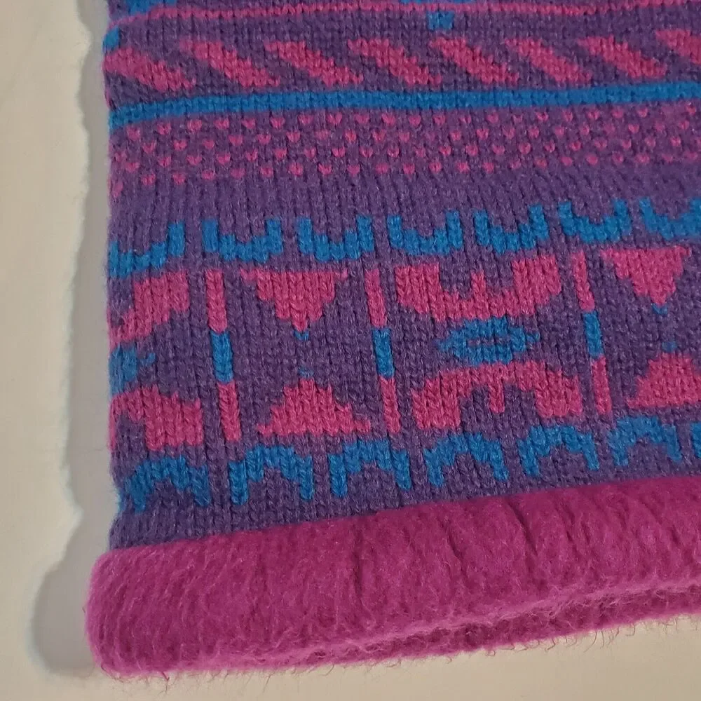 Vintage THE MEWS KNIT Winter‎ HAT Adult USA OSFM Ski Purple/fuchsia FLEECE Cap