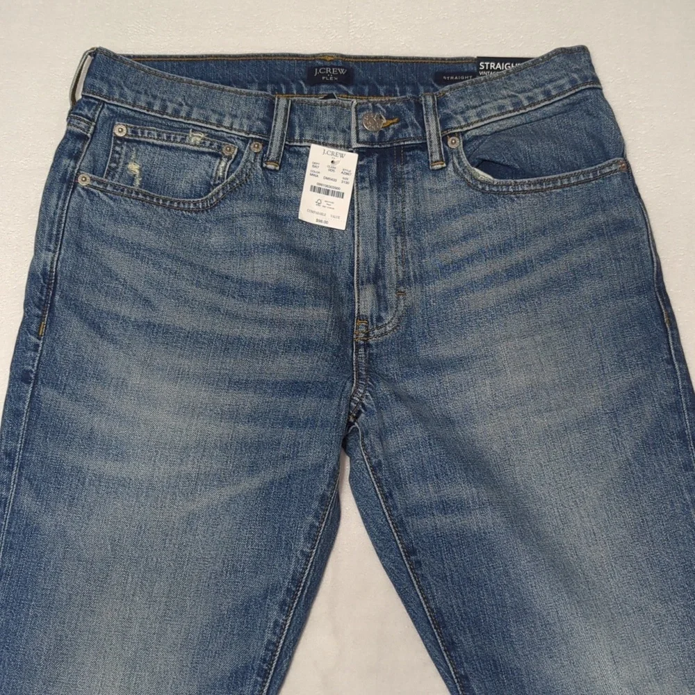 NEW J Crew‎ Straight Vintage Flex Medium Blue Wash Mens Jeans Size 31