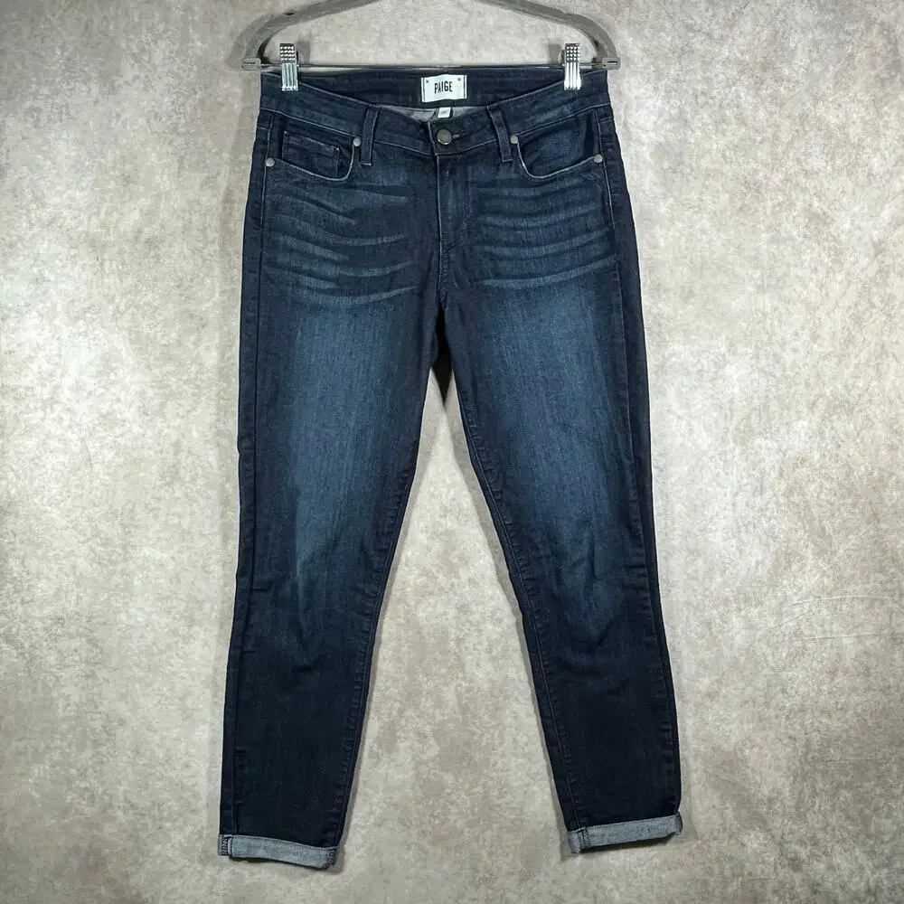 Paige Kylie Crop Jeans Womens 28 Blue Dark Wash‎ Denim Cuffed Mid Rise Stretch
