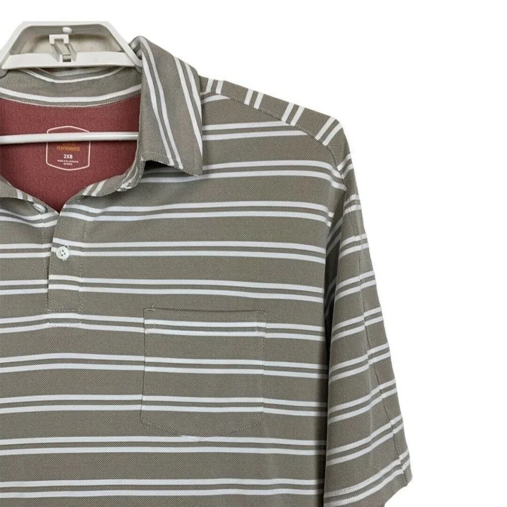 Cremieux Club 38 Polo‎ Shirt 2XB Tan White Stripe Performance Big Tall