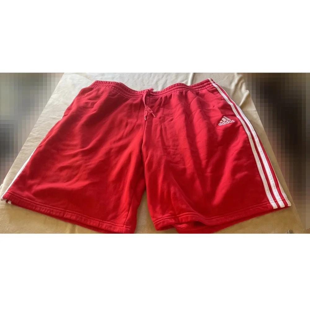 Adidas Men's Red Athletic Shorts 3XL Tall Classic 3‎ Stripe