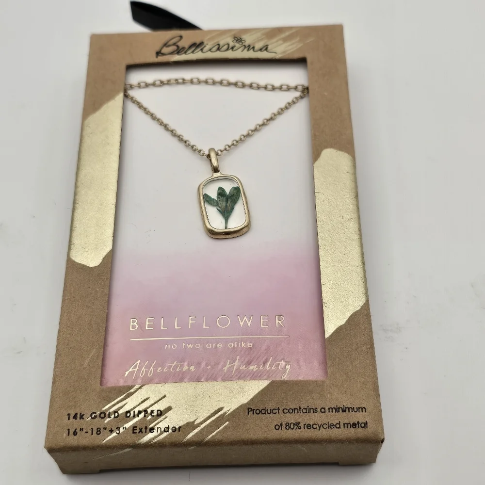 Bellissima 14K Gold Dipped Bellflower Multi Strand Pressed Flower Necklace