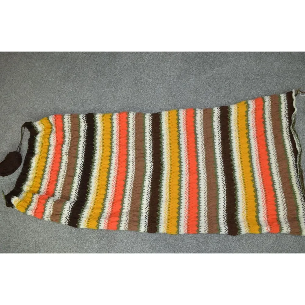 Vtg Hand Crochet Afghan Blanket Throw 90% COMPLETE Tribal Pattern Retro  52