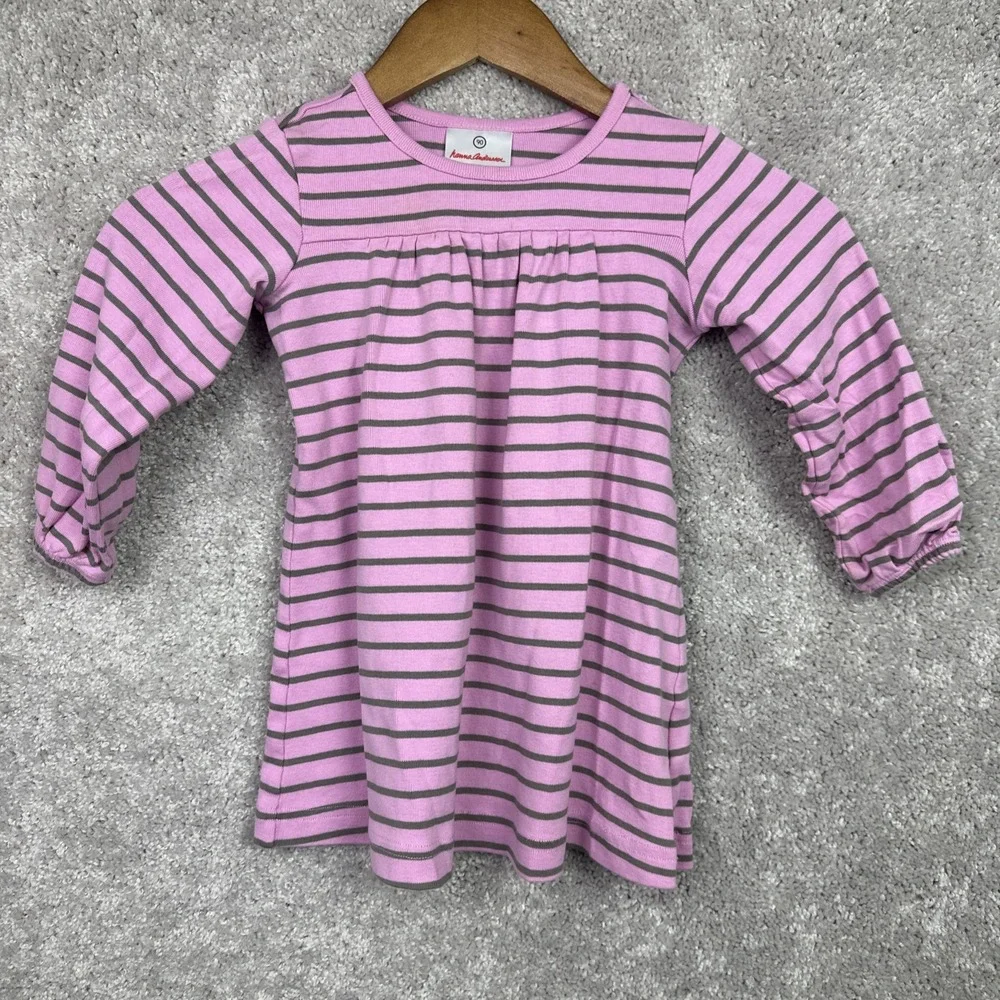 Hanna Andersson Girls Dress‎ Size 90 Long Sleeve 3T Pink Brown Striped