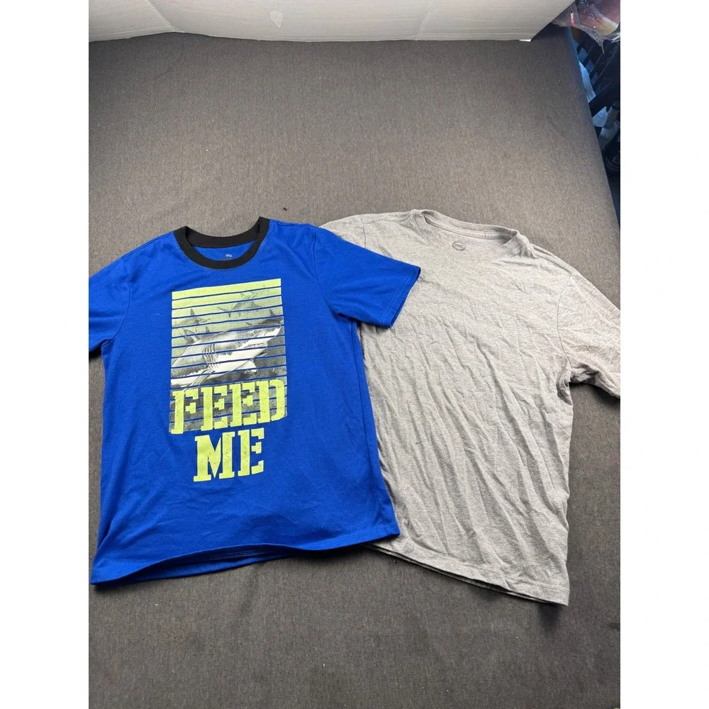 Wonder Nation Boys T-Shirt Bundle Size L 10-12 Husky Shark Blue Gray 2-Pack
