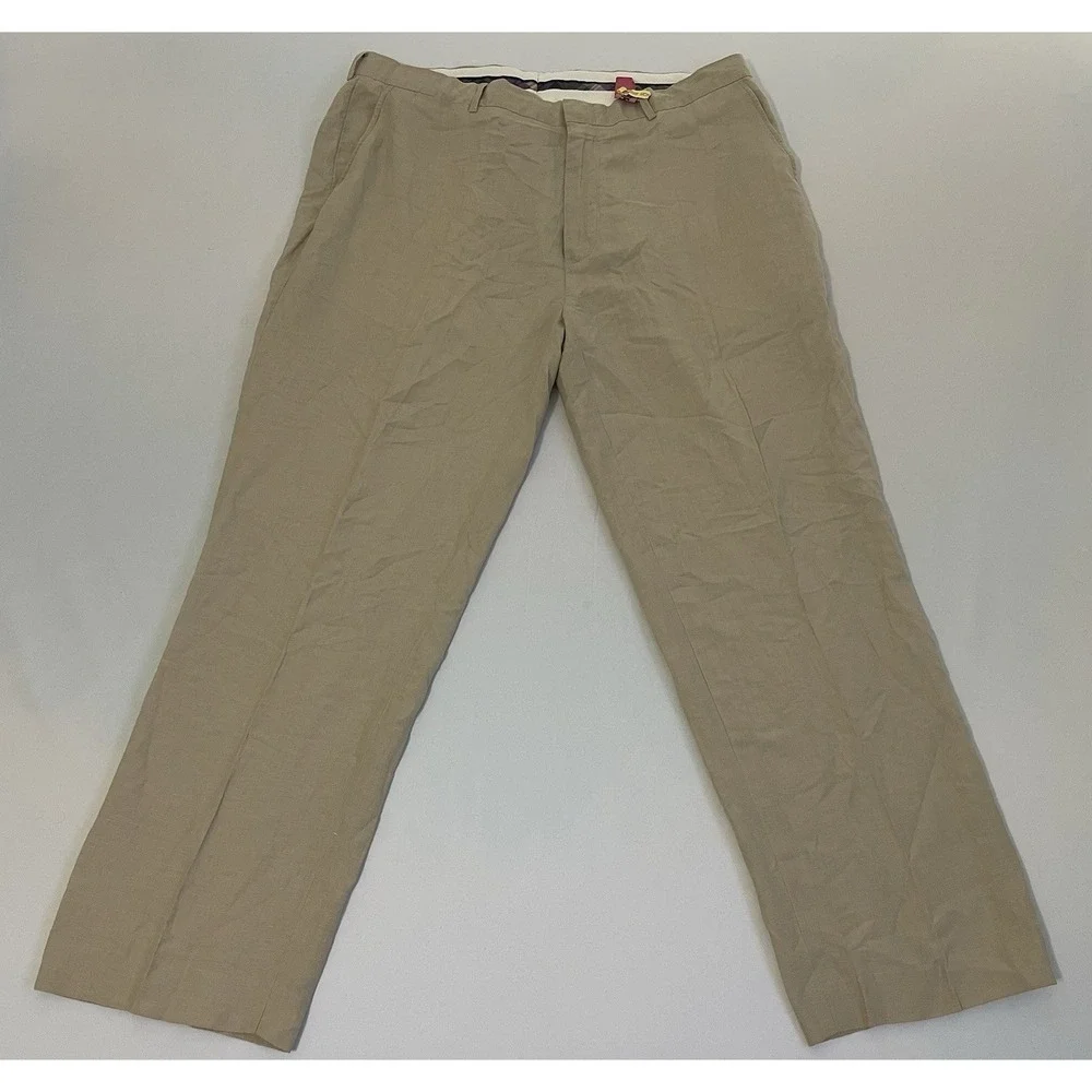 Polo Ralph‎ Lauren Vtg Light Tan Linen Silk Pleated Men's Trouser Size 40X30
