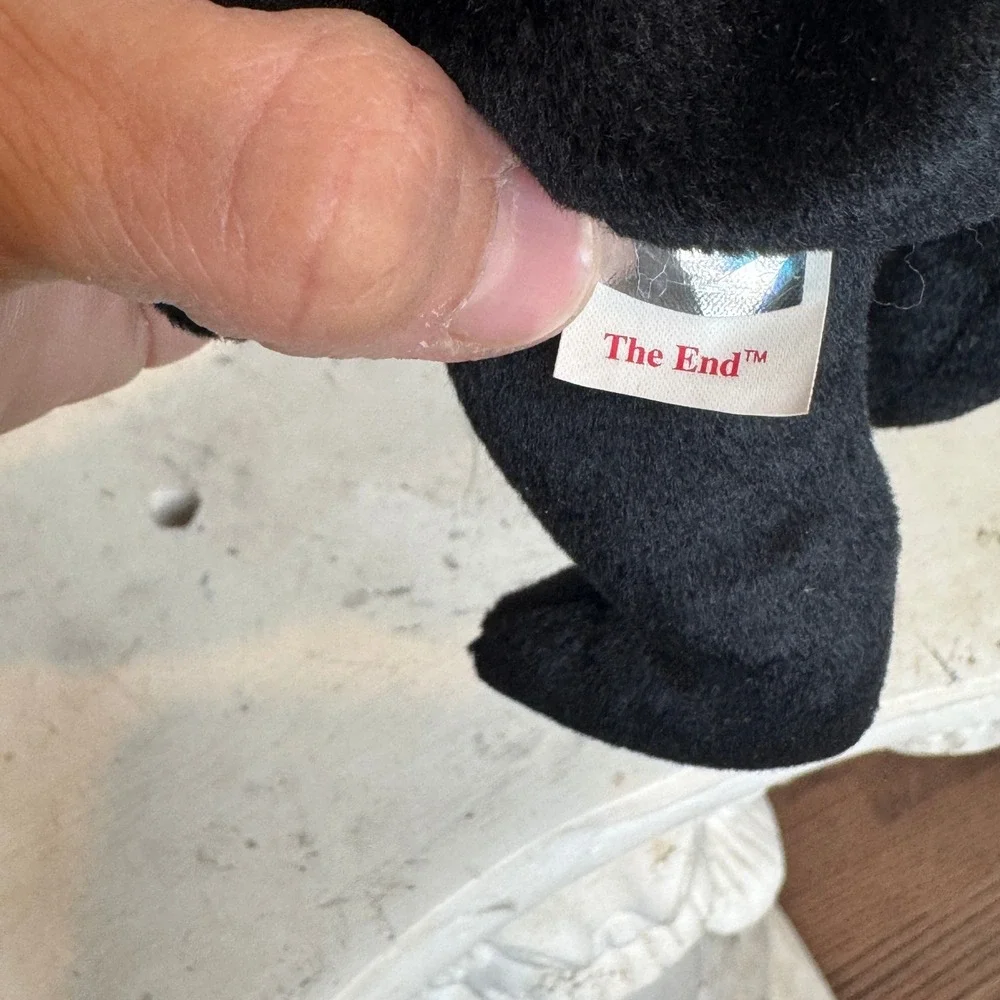 Vintage Ty Beanie Baby The End Black Bear Plush Gold Bow‎ Tie 2000 Retired