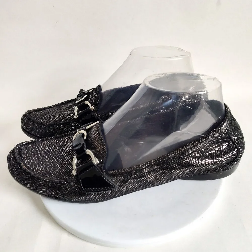AGL Attilio Giusti Leombruni Shiny Black Soft Leather Horsebit Loafers 8‎ /38