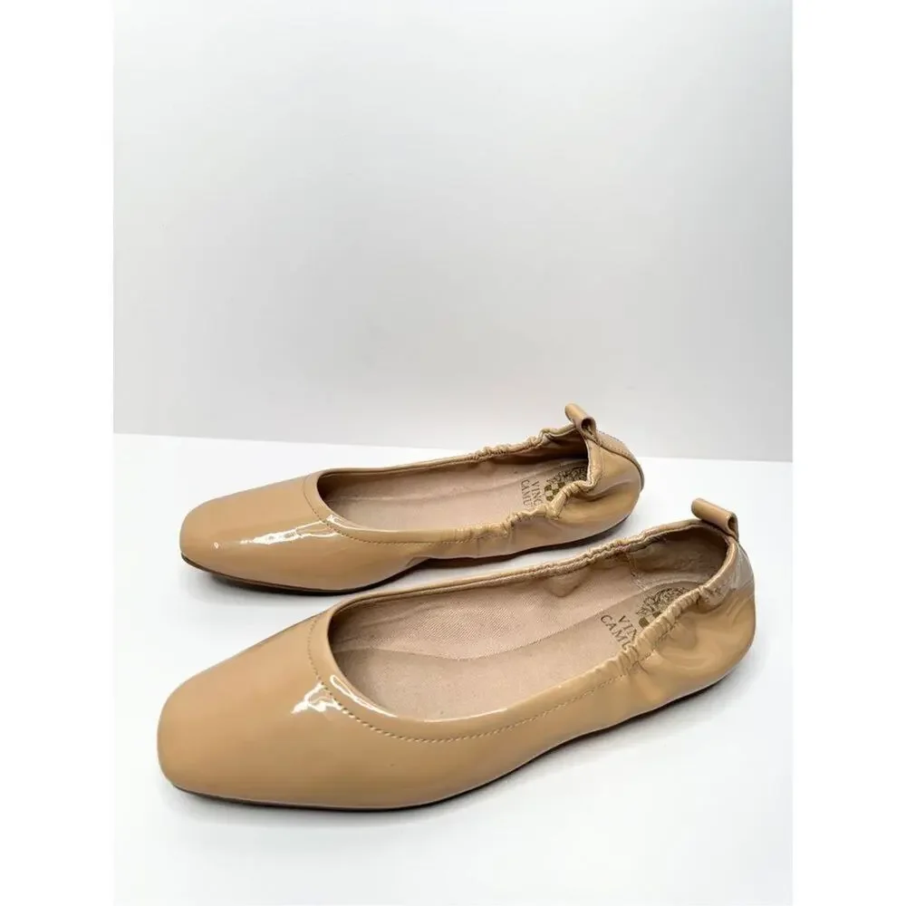 Vince Camuto Flats Womens Size 6 Tan Patent Leather Slip On‎ Ballet Shoes