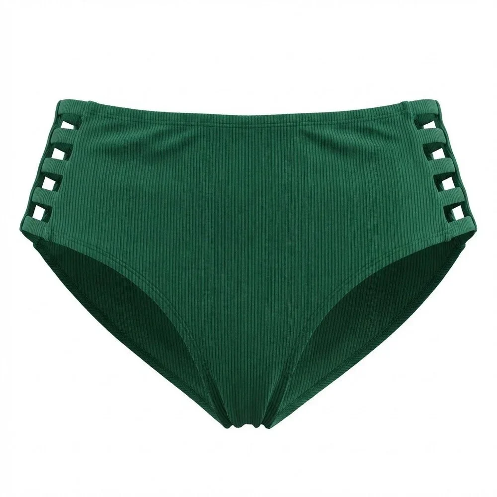 TIME & TRU Mid-Rise Bikini Swimsuit Bottoms 3X (24W-26W) Green Open Sides‎ NEW