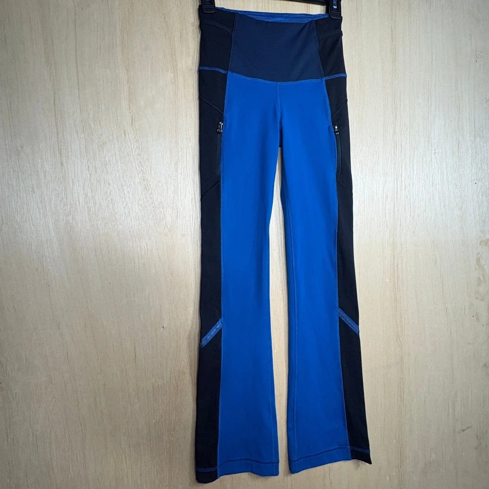 Lululemon Athletica Flare Contouring Yoga Pants Blue Black Color block  P3