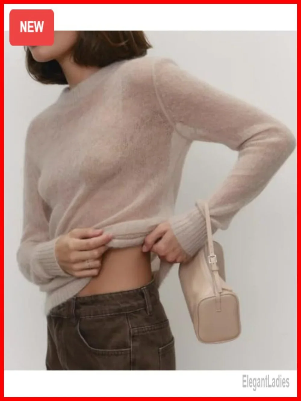 Lightweight Knitted Sheer Pullover Sweater Long Sleeve Casual Top Blouse