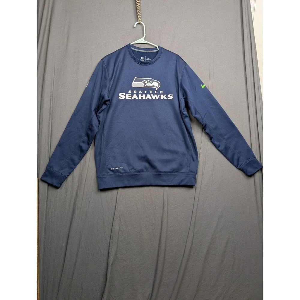 Nike Seattle Seahawks Men's Navy Blue Crewneck Sweatshirt Fleece Pullover‎ ML
