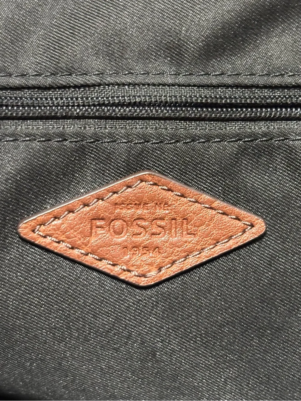 Fossil Black & White Dot-Striped Tote with Brown Leather Handles