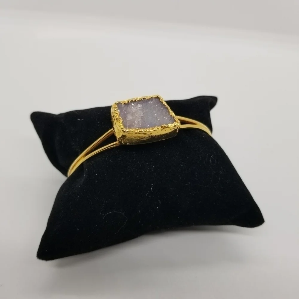 gold tone gray druzy cuff bracelet