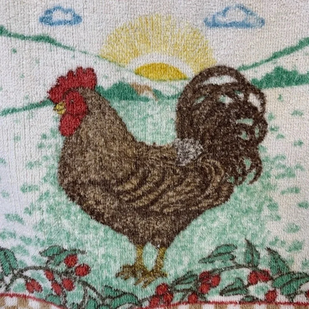 Vintage‎ Sayco Screen Prints Sunrise Chicken Rooster Dish Tea Kitchen  Towel
