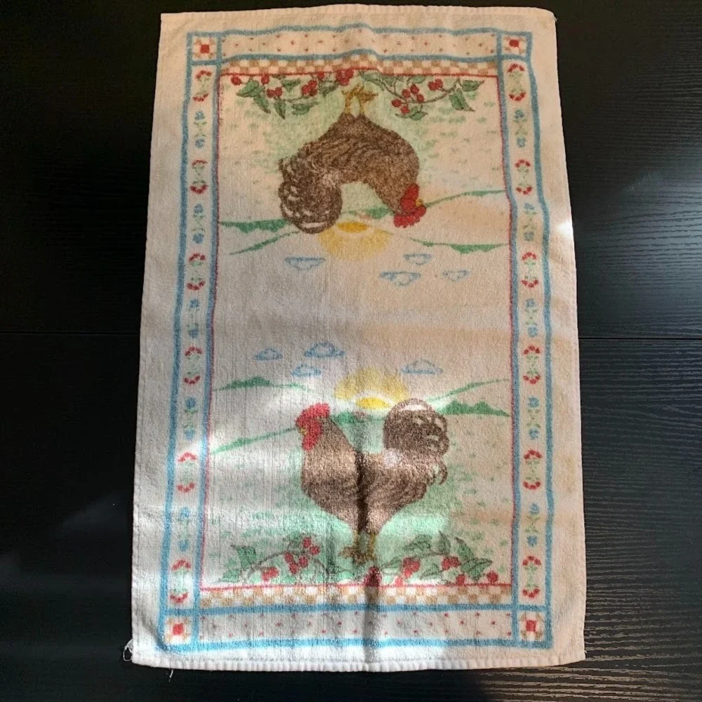 Vintage‎ Sayco Screen Prints Sunrise Chicken Rooster Dish Tea Kitchen  Towel