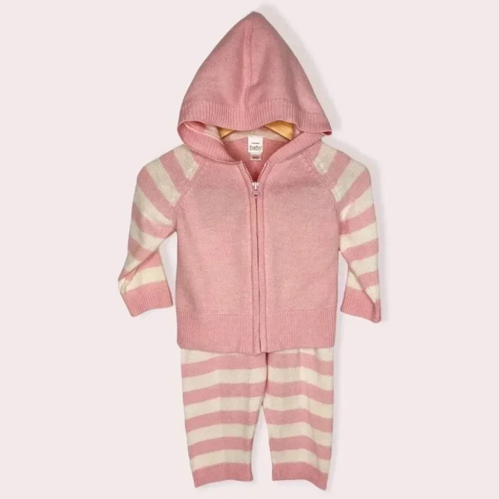 Nordstrom Baby jacket & pants set sweater knit angora pink stripe‎ size 6 months