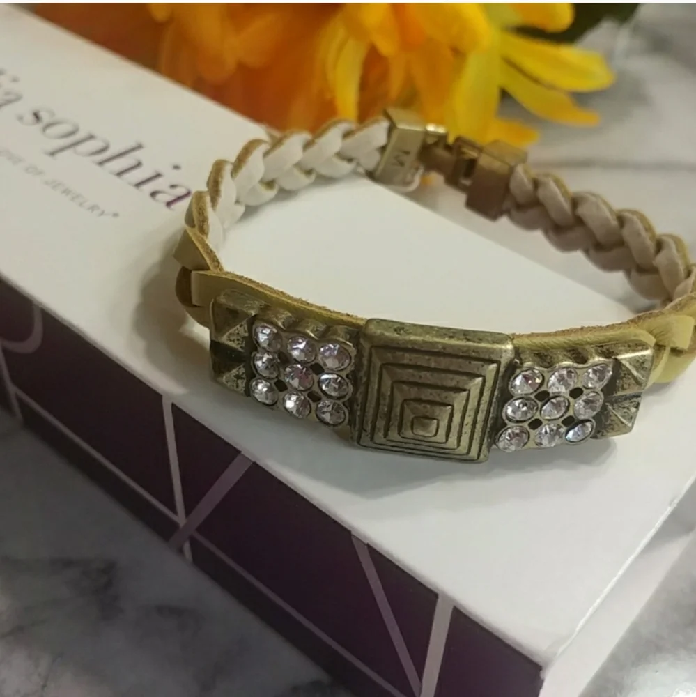 LIA SOPHIA Yellow Leather Studded Crystal Bracelet 8