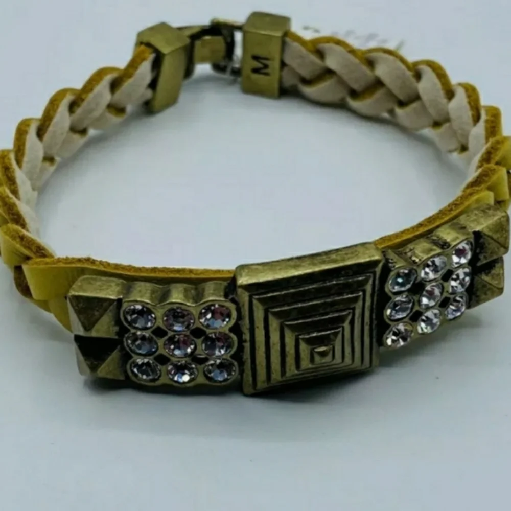 LIA SOPHIA Yellow Leather Studded Crystal Bracelet 8