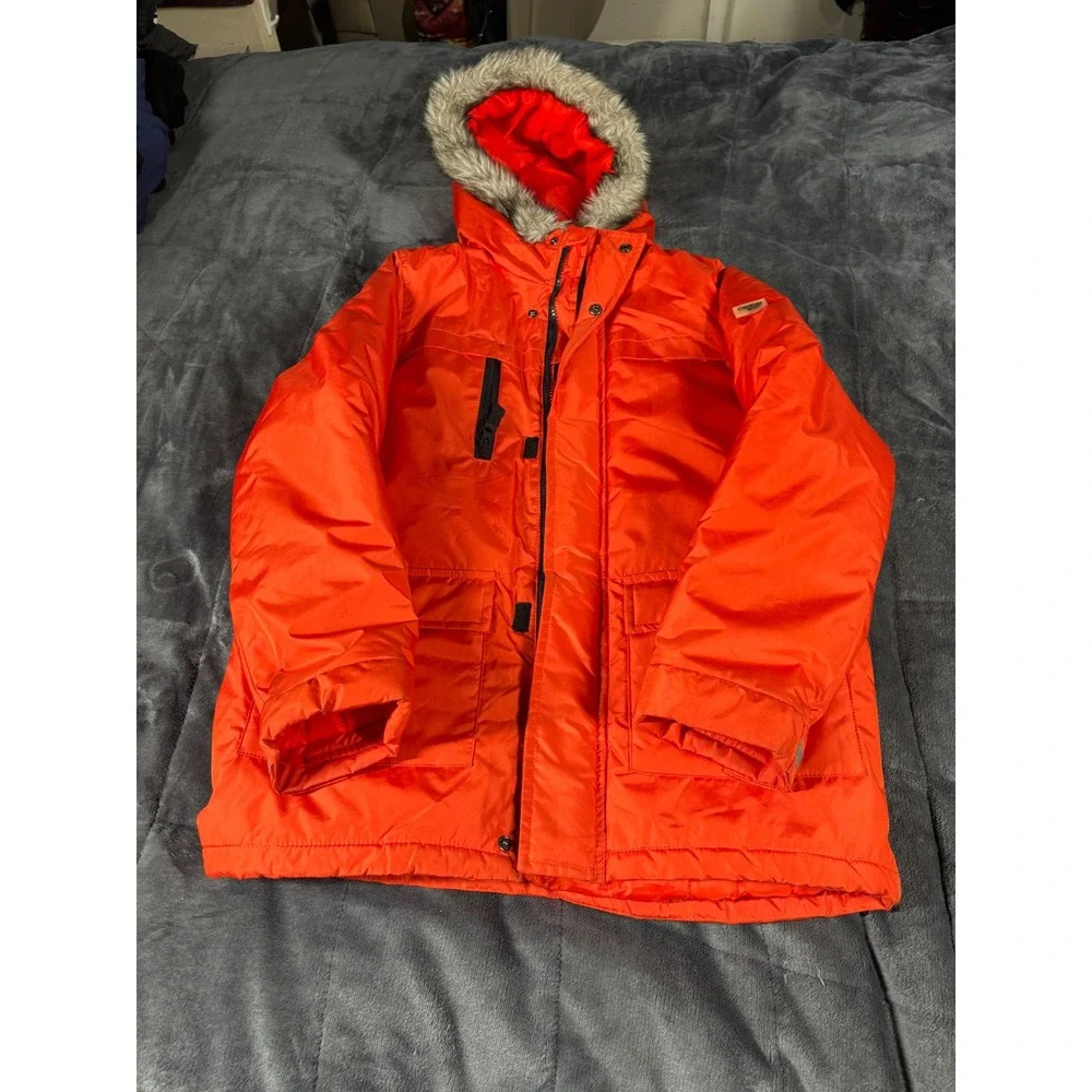 OshKosh Bgosh Kids Orange Parka Hooded Faux Fur‎ Trim Winter Jacket Size 14 5421