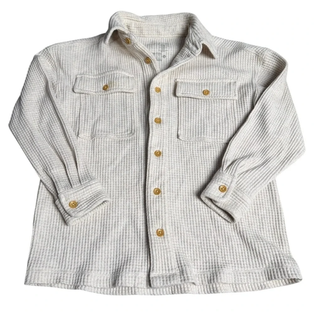 Waffle‎ Knit Shacket 7 Cream Fall Organic Cotton Button Down Shirt IMPERFECT