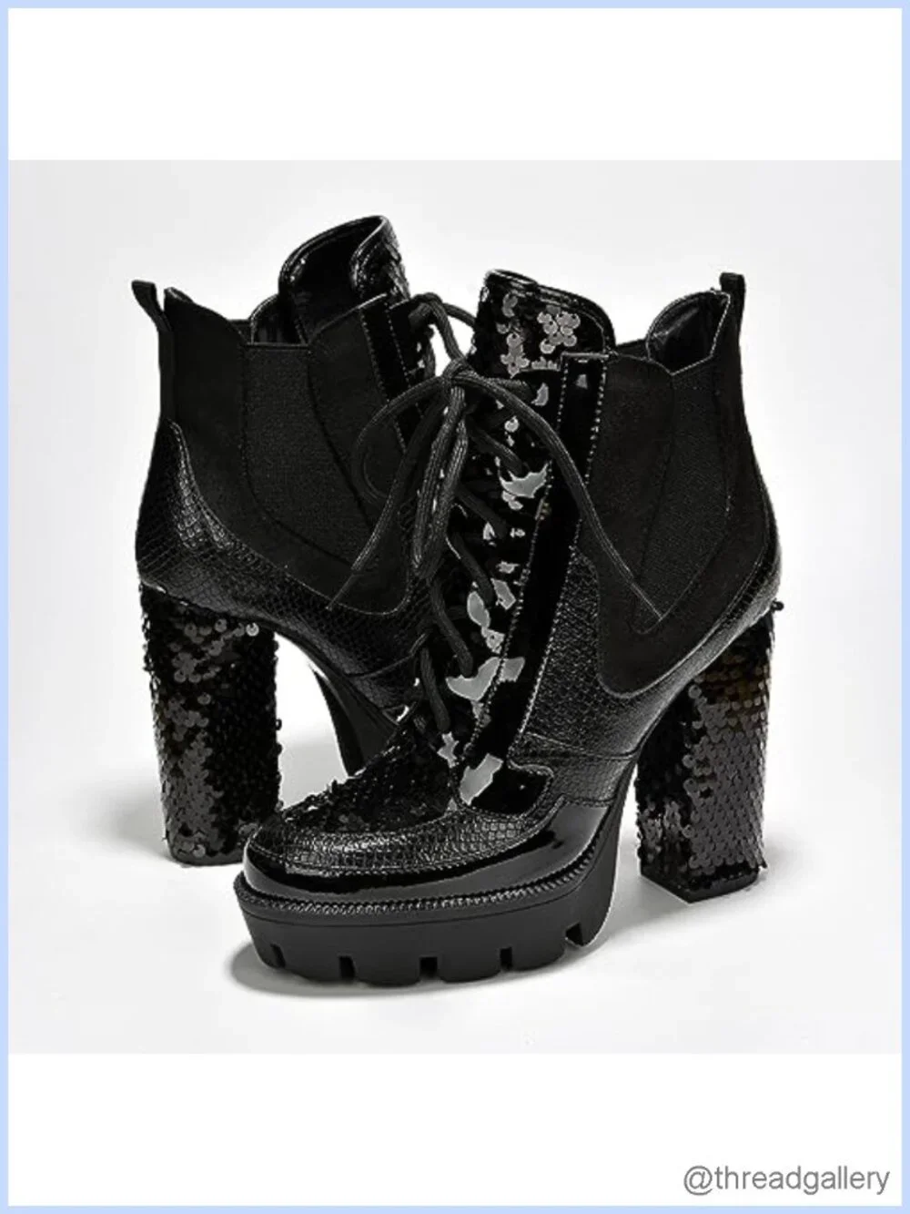 Sparkly Sequin Platform Chelsea Boots - Chunky Block Heel Ankle Boots