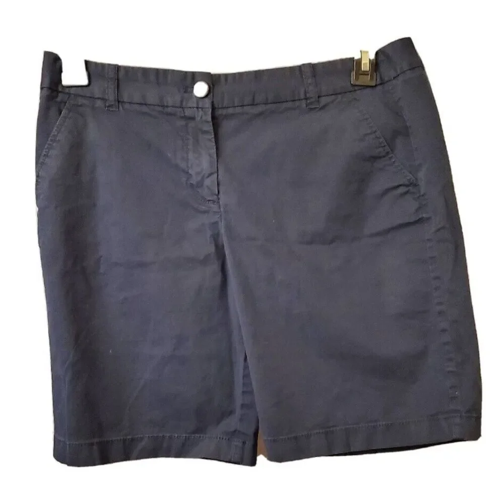 J.Crew Women's Size 6 Button-up Navy Blue Bermuda Shorts Belt‎ Loops Pockets