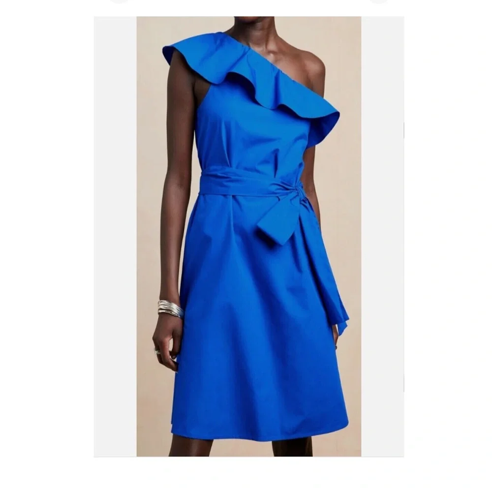 NWT Banana Republic One Shoulder Dress in Cobalt Blue Sz Med Petite