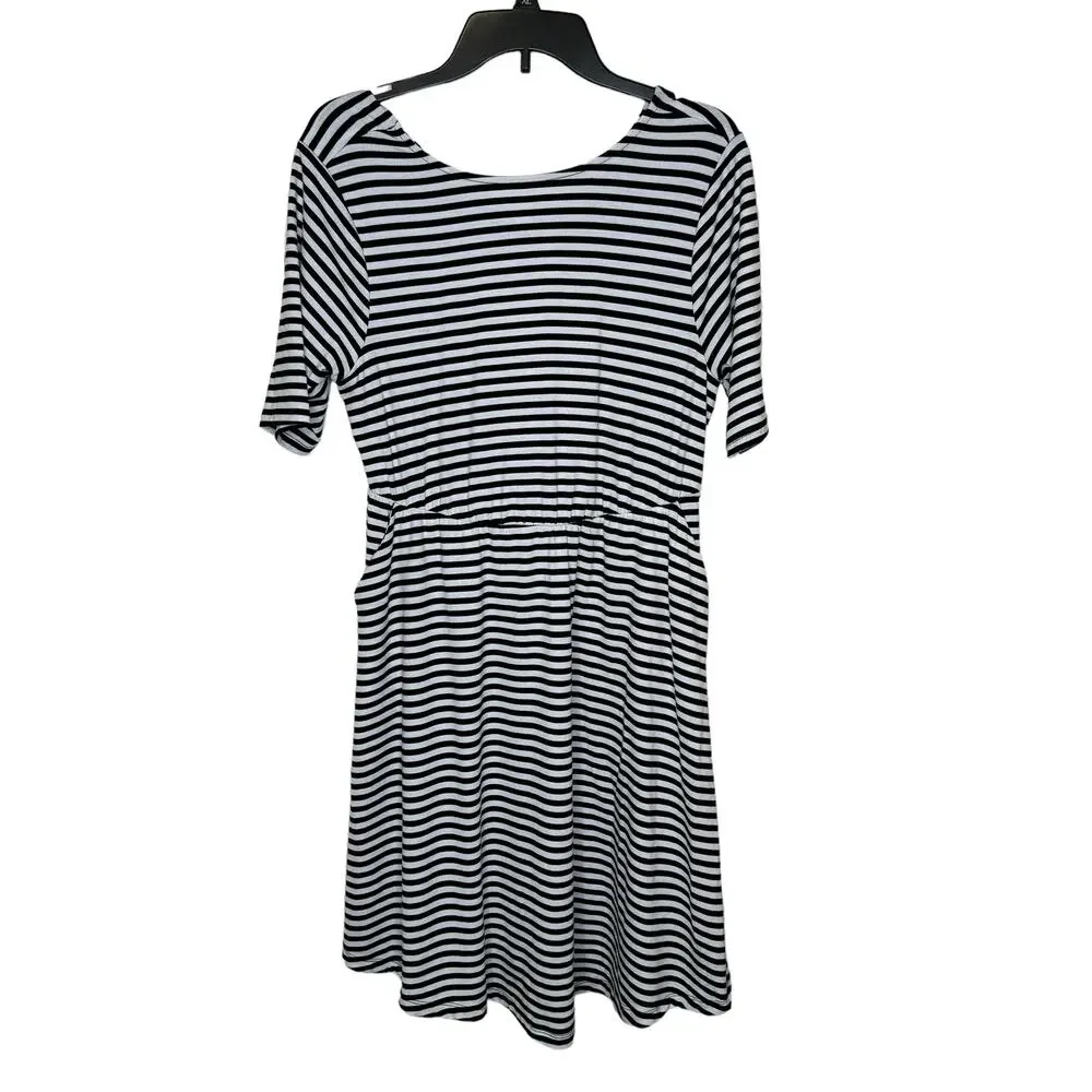 Torrid Womens Dress Mini Striped Cut Out Stretch‎ 3/4 Sleeve Black White Size 00