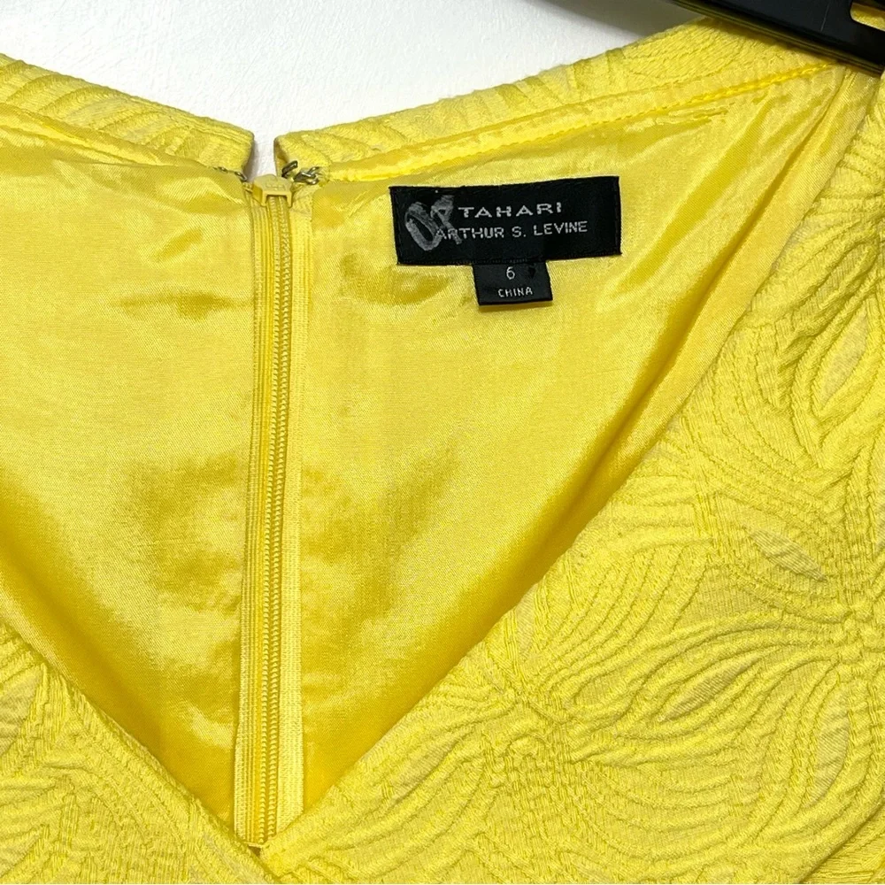 Tahari‎ Arthur S Levine Yellow Textured Sheath Sleeveless Collared Dress Size 6