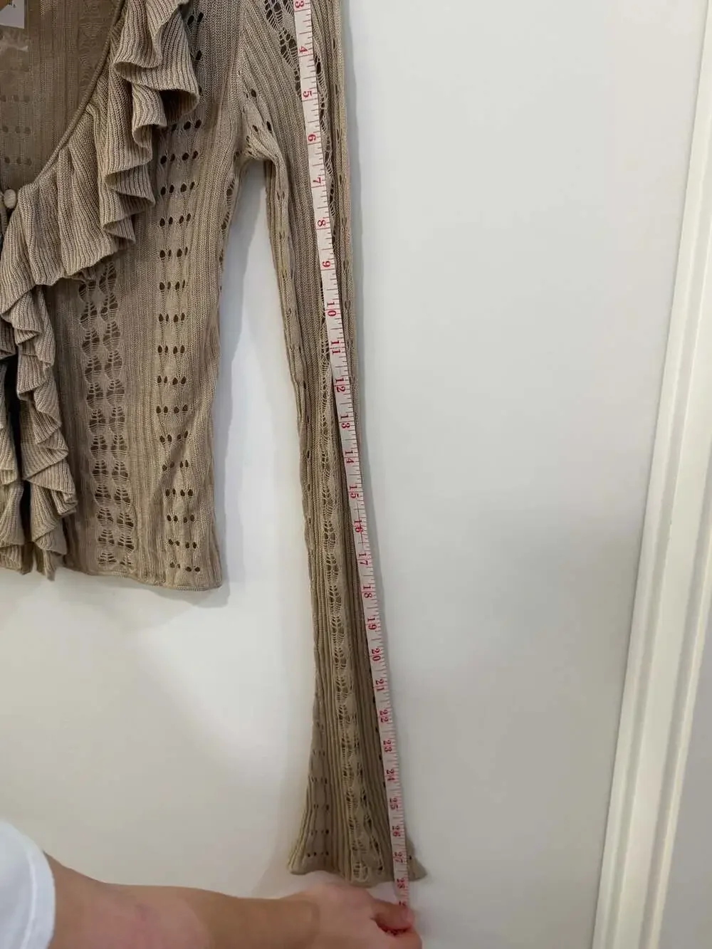 WeWoreWhat Ruffle Detail Knit Long Sleeve Cardigan in Safari