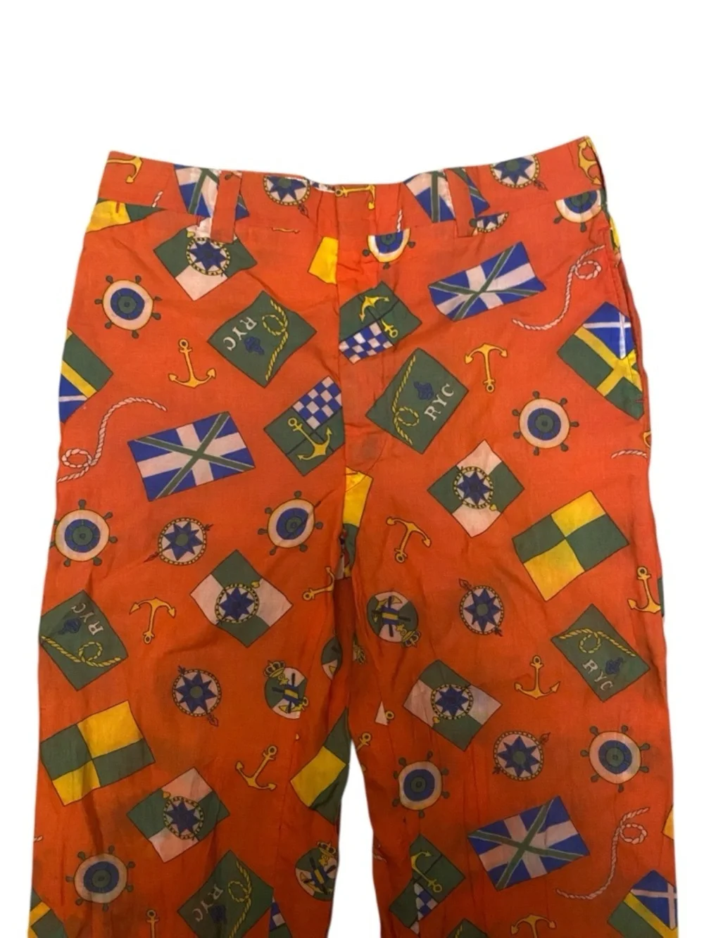 The Last Resort Vintage Womens Orange Nautical Flag Pants Travel Vacation