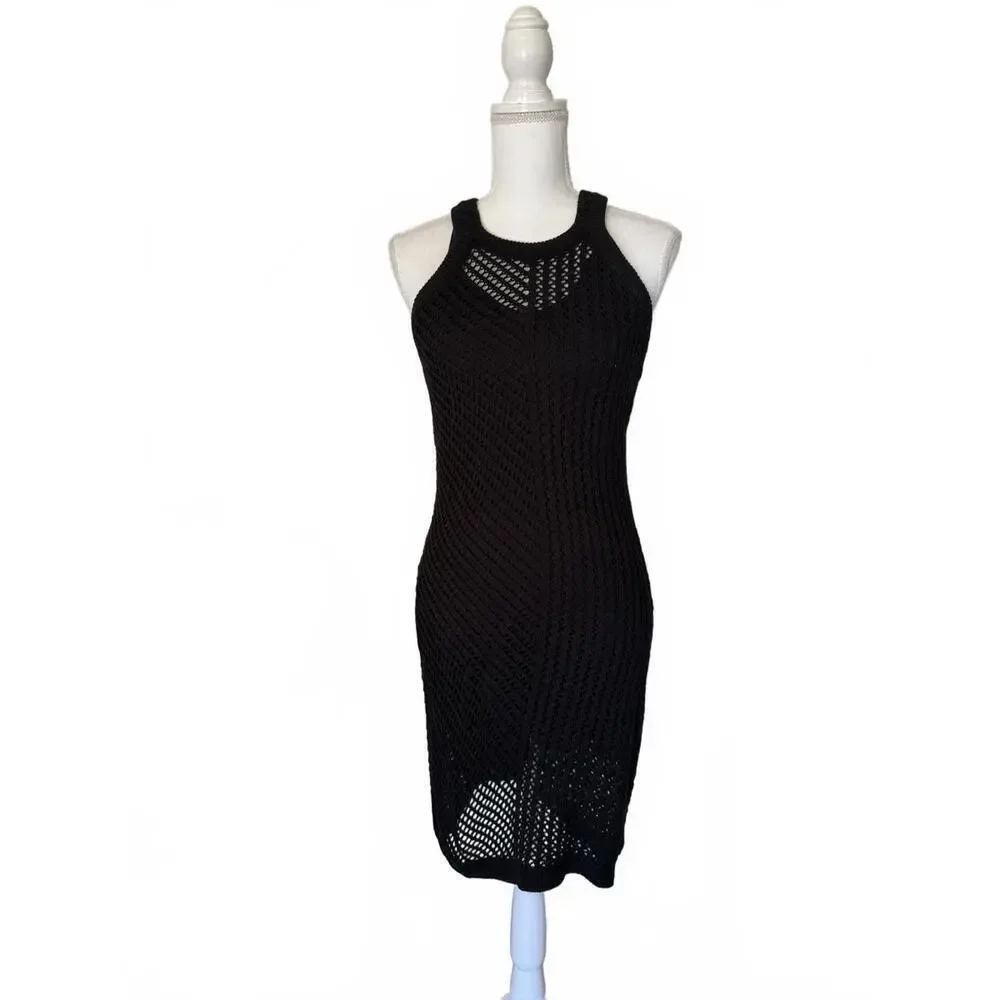 NWT Spiritual Gangster Black Crochet Knit Sleeveless Midi Dress, Medium