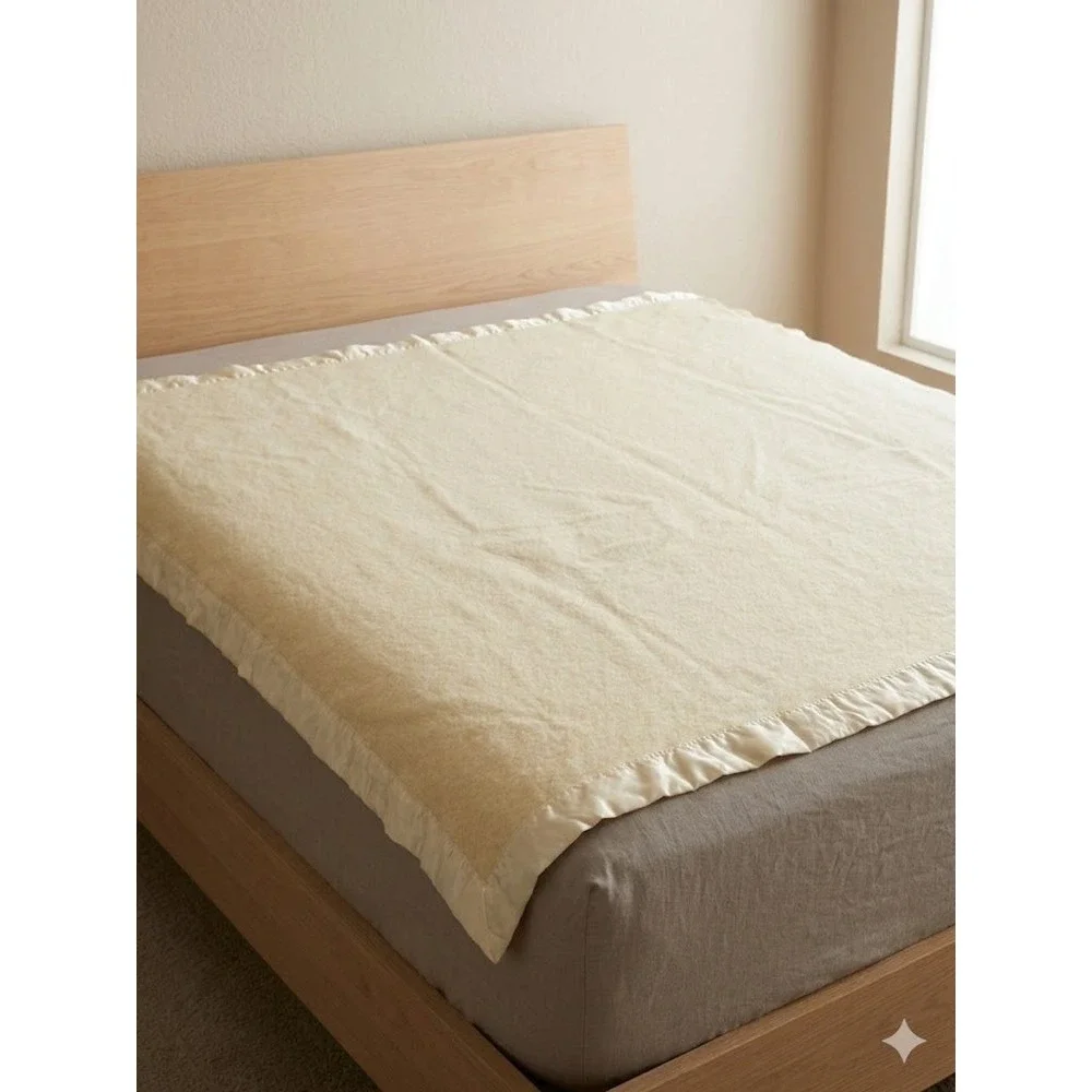 VTG Faribo Faribault Woolen Mill Co 100% Pure Wool Blanket‎ Satin Trim Cream