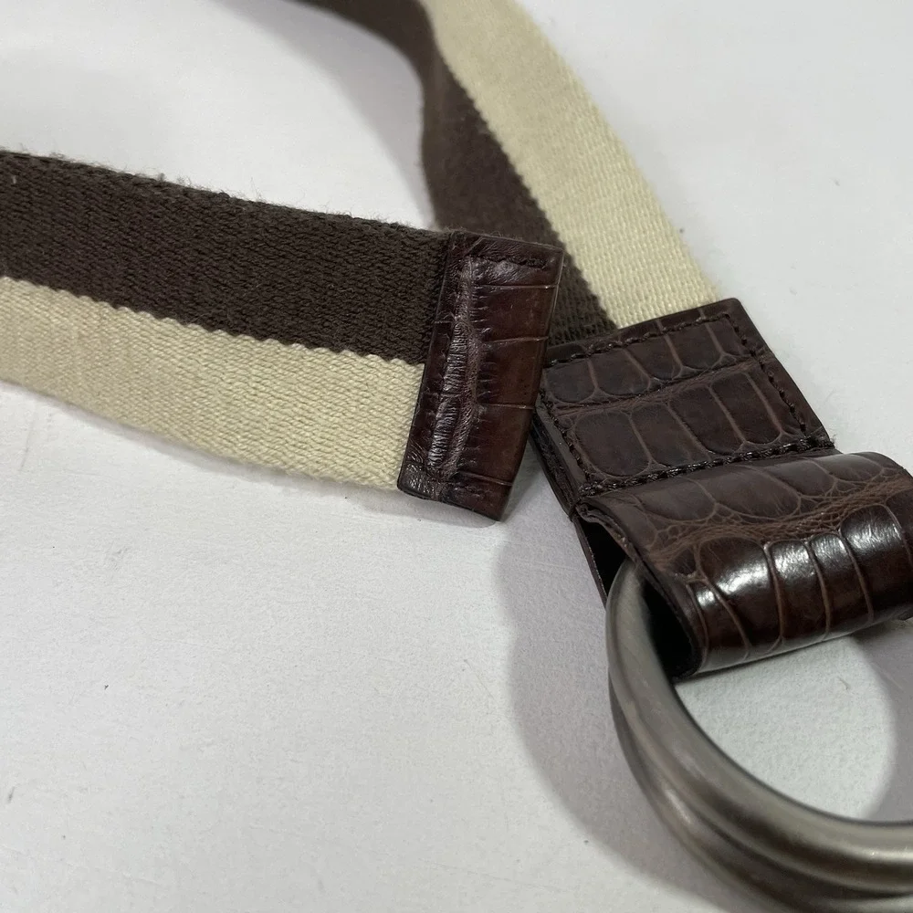 Coach Belt Leather & Canvas D-Ring Style Brown Beige 33