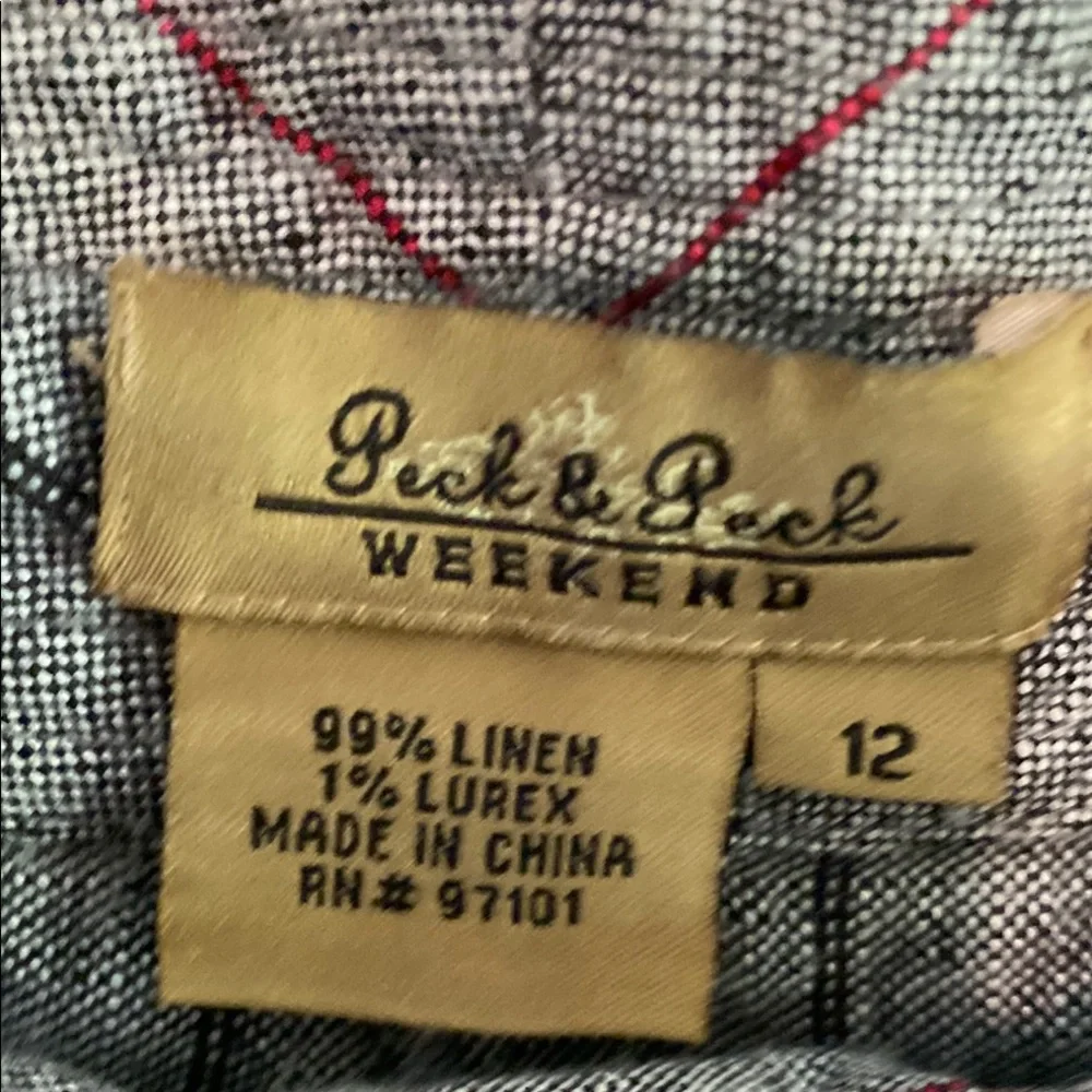Peck & Peck Weekend Linen Pants with Red Accents Crop