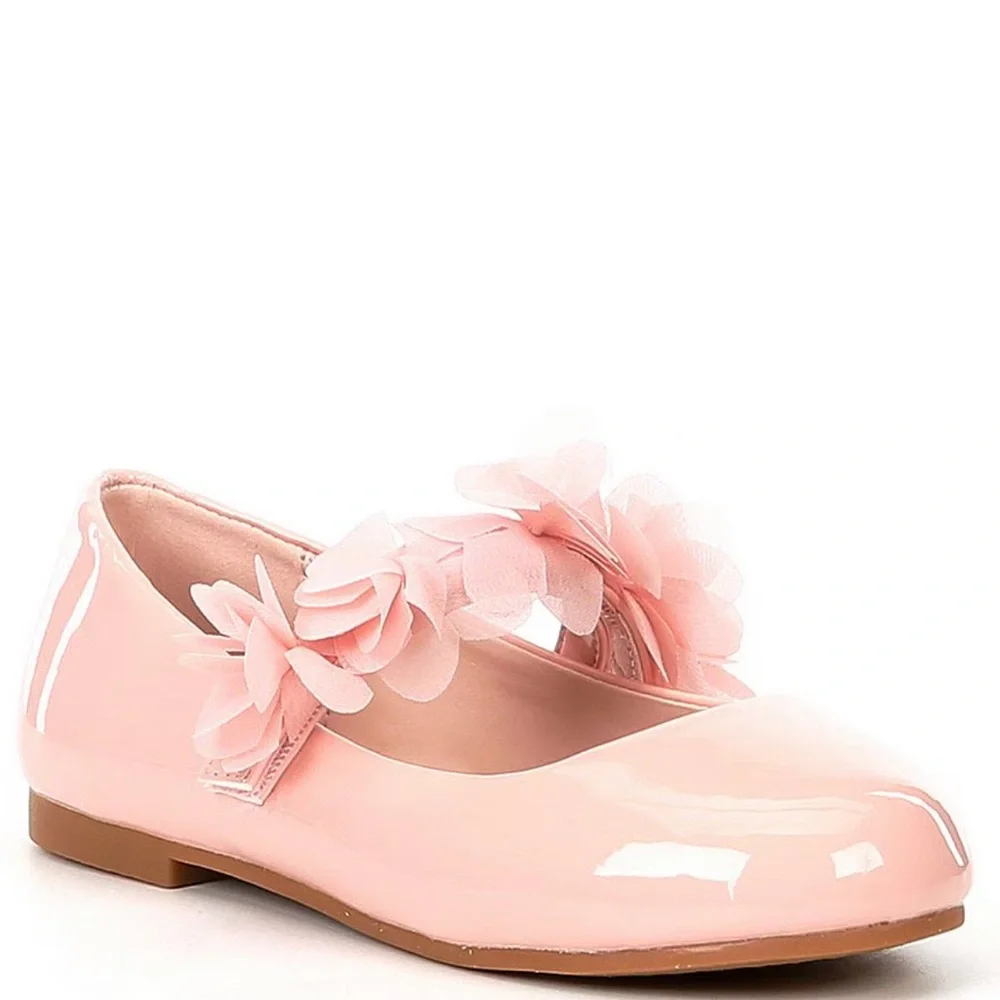 Girls’s Copper Key Blossom Chiffon Patent Floral‎ Flats- Blush Size 11