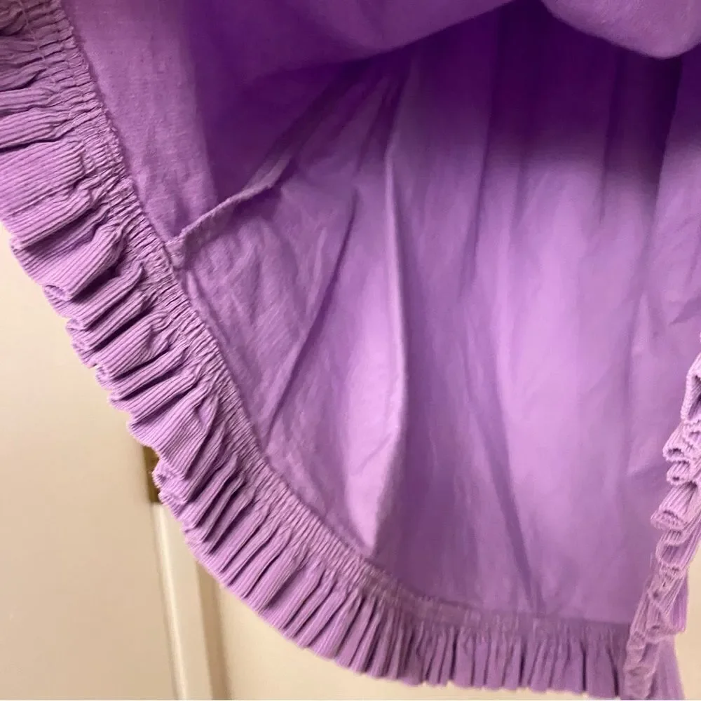 Red Beans cotton puff sleeve lavender oversized boho peasant courderoy dress 10