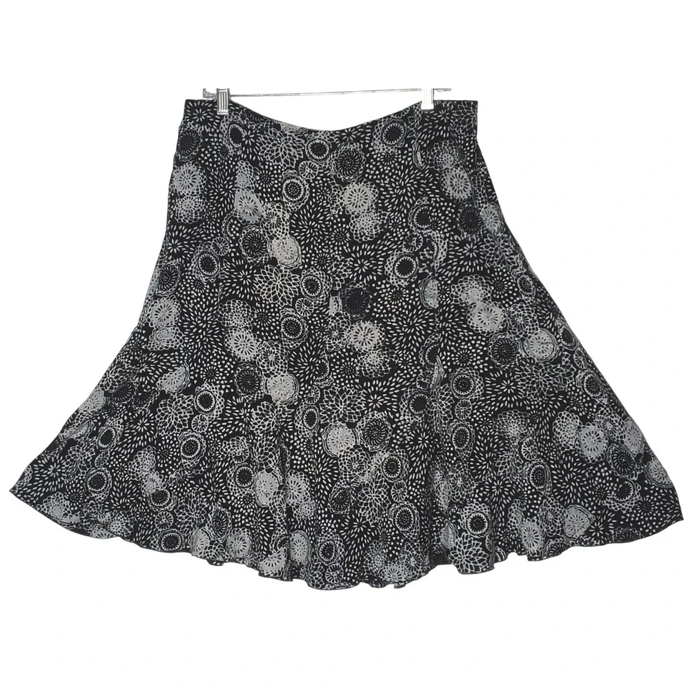 Nomadic Traders Skirt Women XL Black White‎ Floral Mandala Rayon Midi Flared
