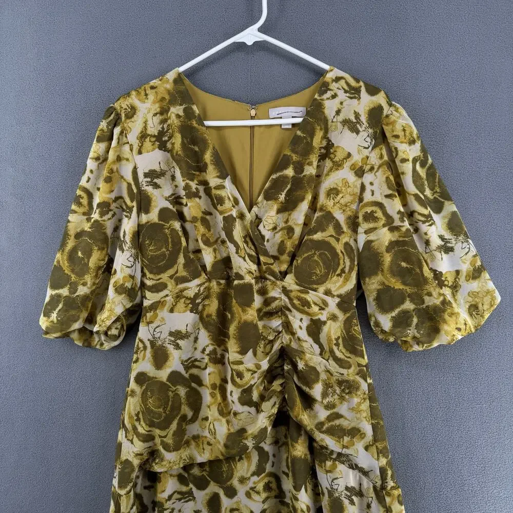 Chelsea 28 Forget Me Not Gathered Waist Midi Dress Womens S Green V‎ Neck