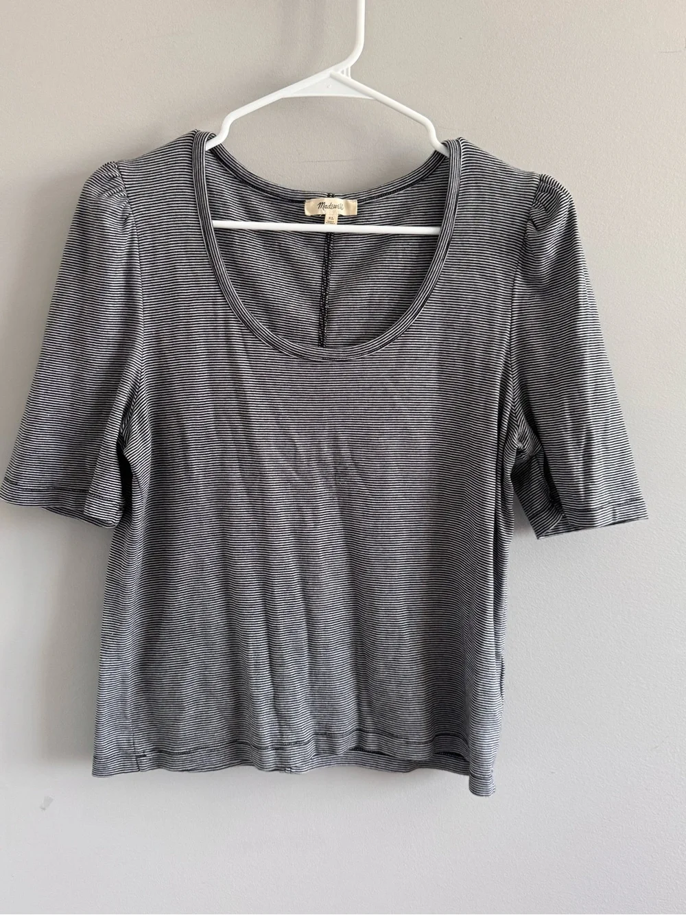 Madewell Supima Cotton Striped Puff Sleeve Top XL Black White