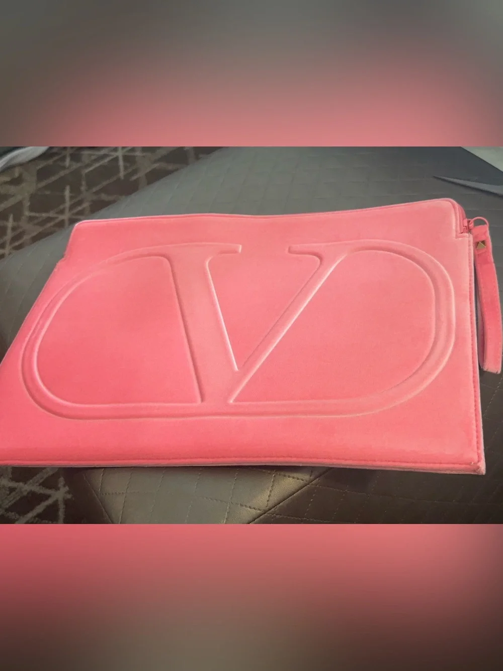 Valentino  Pink Embossed V Logo large Soft Velvet Laptop Sleeve