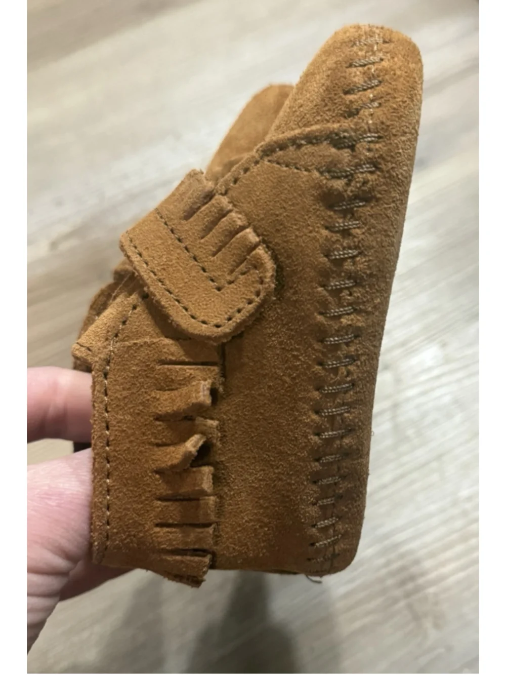 Minnetonka Moccasins Infants Front Strap Bootie, Brown, Size 3