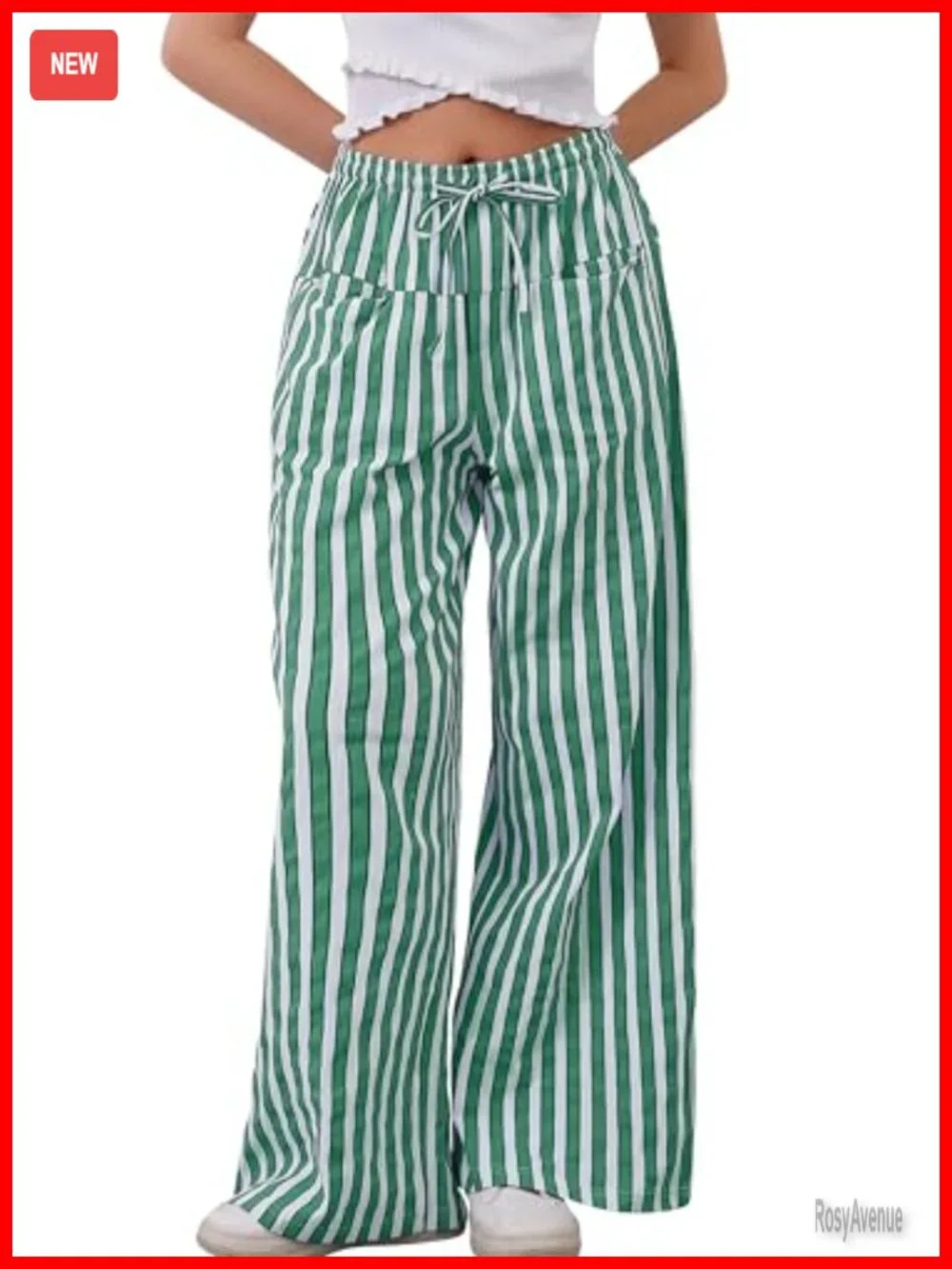 Women Drawstring Striped Wide Leg Lounge Pants with Pockets
