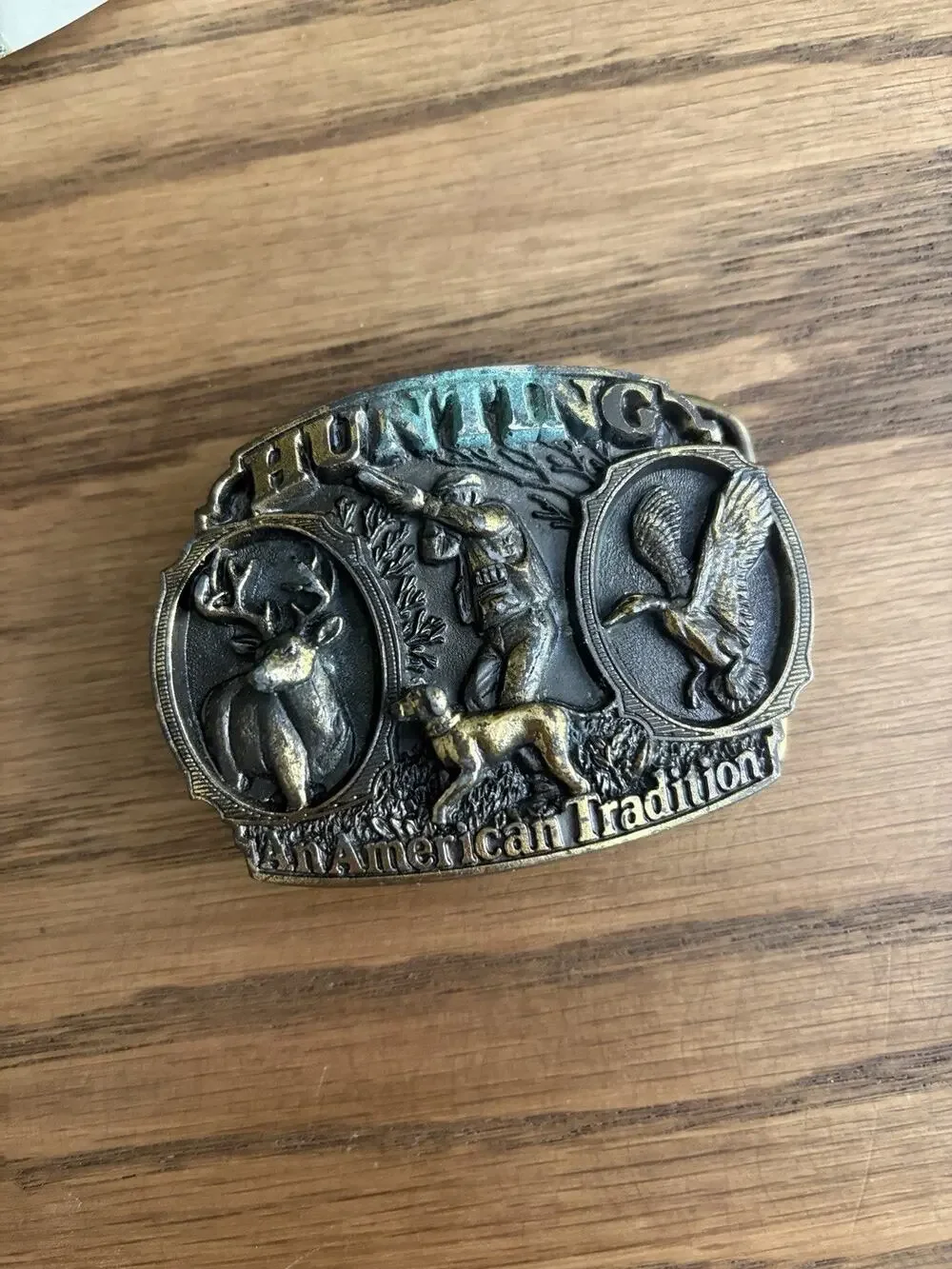 Vintage 1986 Brass Hunting Belt Buckle An American Tradition Made in the USA