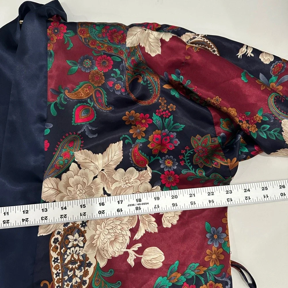 Vintage California Dynasty Silky Robe Large L Floral Paisley Kimono Duster Open