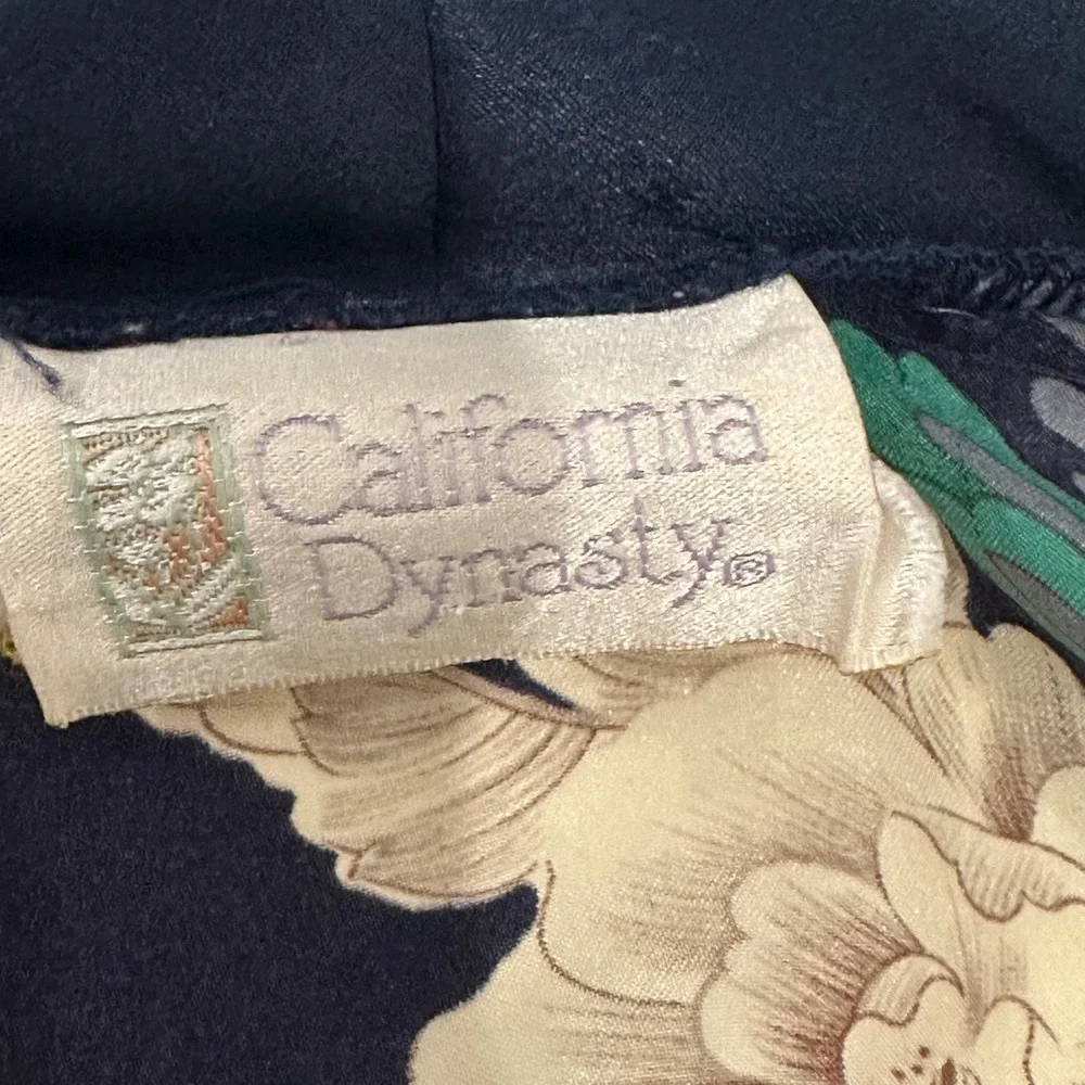 Vintage California Dynasty Silky Robe Large L Floral Paisley Kimono Duster Open