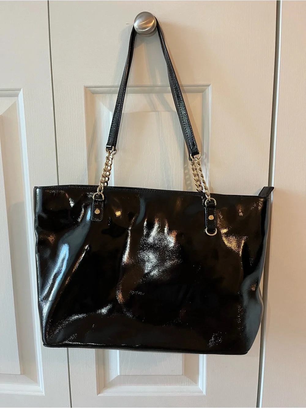 Michael Kors Black Patent Tote with Gold Chain Straps