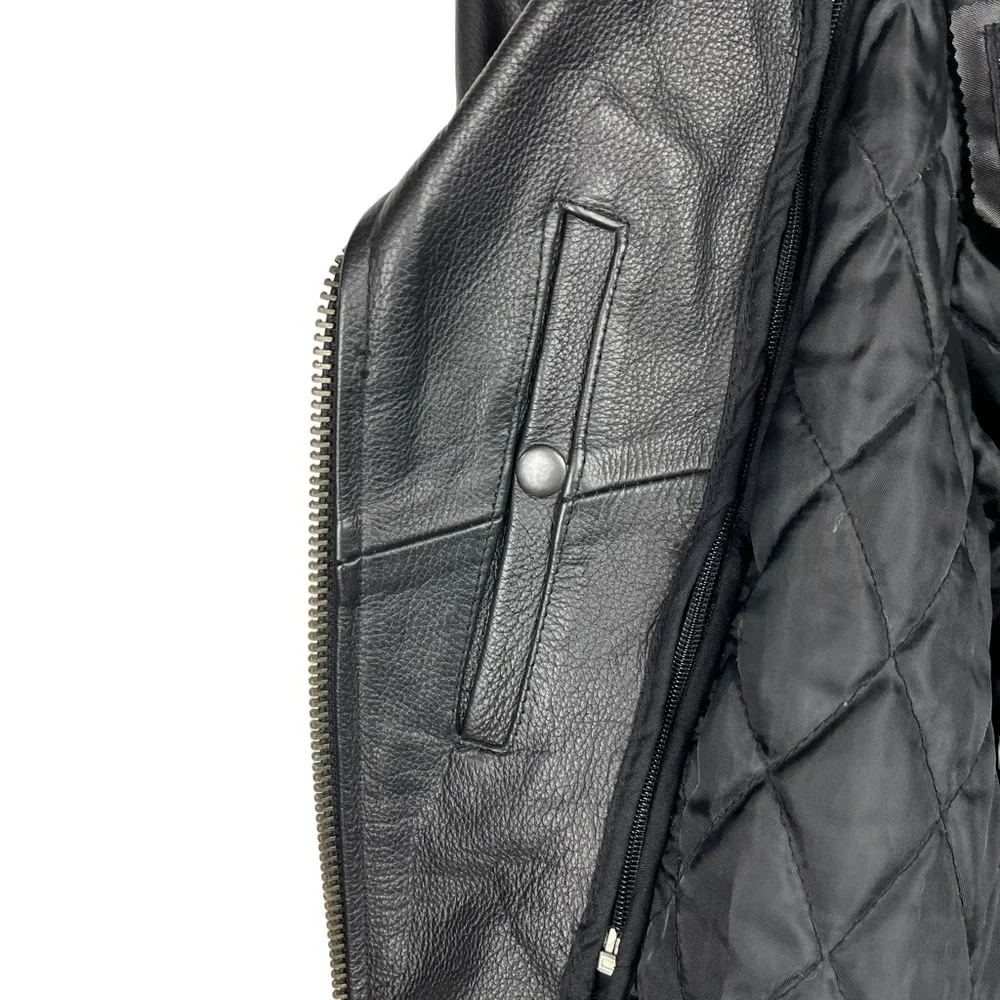 BIKERS DREAM APPAREL HEAVY LEATHER ZIP UP BRAIDED TRIM MOTORCYCLE MOTO JACKET